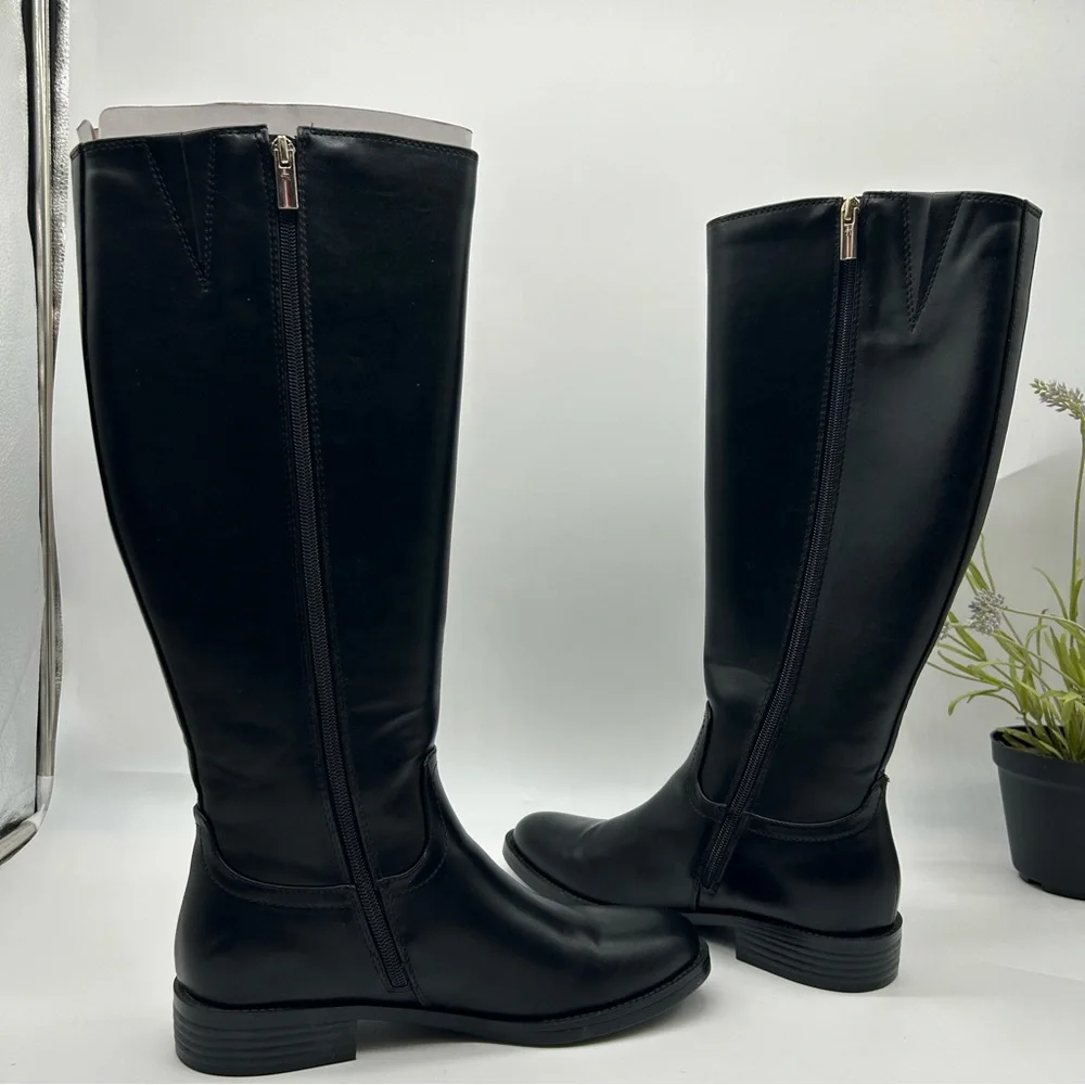 Tommy Hilfiger womens Rydings Equestrian logo Boots in black faux leat size 8.5M